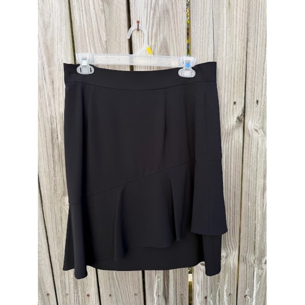 Office Siren Quiet Luxury Antonio Melani Skirt 10 Black Asymmetric Ruffle Hem